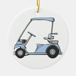 Ornement Rond En Céramique Chariot de golf bleu