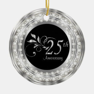 Ornement Rond En Céramique Charming 25e anniversaire Mariage d'argent