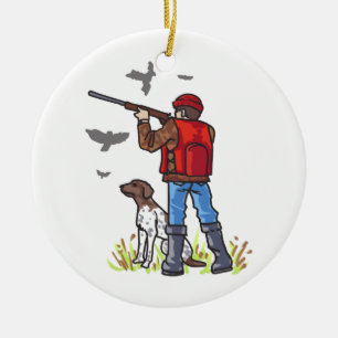 ORNEMENT ROND EN CÉRAMIQUE CHASSEZ ET CHIEN