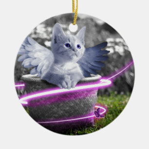 Ornement Rond En Céramique chat ange