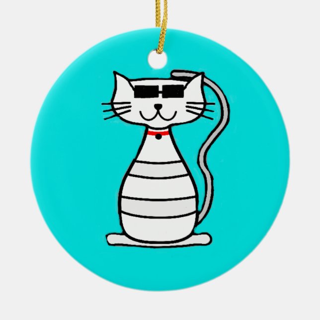 Ornement Rond En Céramique Chat cool avec lunettes de soleil (Devant)
