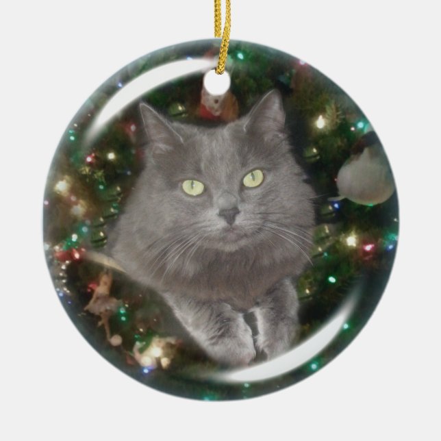 Ornement Rond En Céramique Chat de gris de Smokey (Devant)
