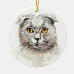 Ornement Rond En Céramique Chat de pli d'écossais