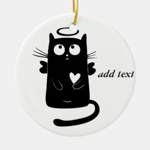 Ornement Rond En Céramique Chat noir personnalisé d'ange mignon