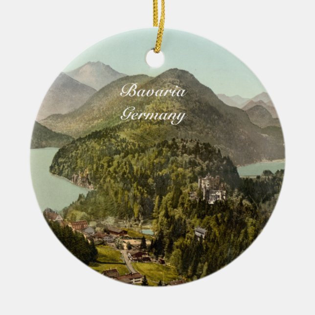 Ornement Rond En Céramique Château de Hohenschwangau et Alpes, Bavière, (Devant)