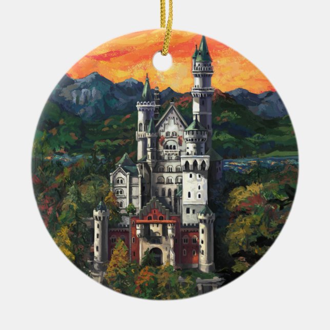 Ornement Rond En Céramique Château Schloss Neuschwanstein (Devant)