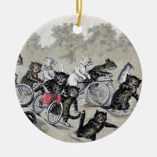 Ornement Rond En Céramique Chats d'équitation de bicyclette (Devant)