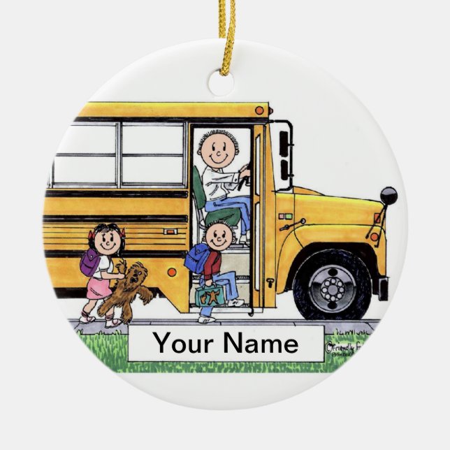 Ornement Rond En Céramique Chauffeur d'autobus scolaire - mâle (Devant)