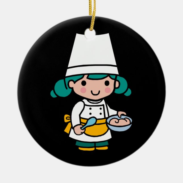 Ornement Rond En Céramique Chef / Baker Girl en cuisine d'Apron (Devant)