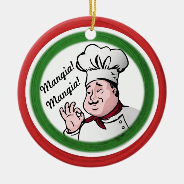 Ornement Rond En Céramique Chef italien : Mangia Mangia (Devant)