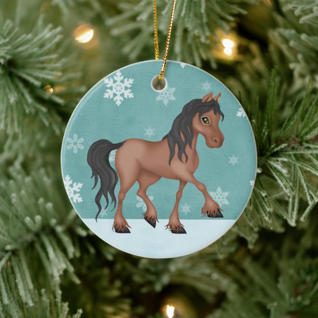 Ornement Rond En Céramique Cheval Brown personnalisé Noël neige (Arbre)