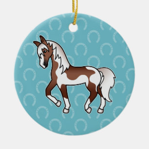 Ornement Rond En Céramique Cheval de dessin animé trottant Pinto marron