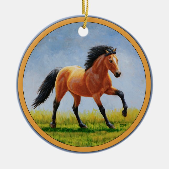 Ornement Rond En Céramique Cheval en peau de boule sauvage (Devant)