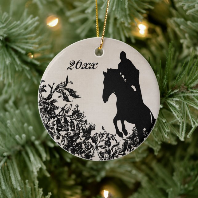 Ornement Rond En Céramique Cheval Equestre Couple Personnalisé Jumping (Arbre)