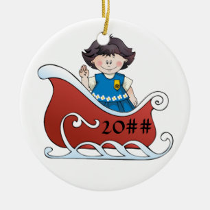 Ornement Rond En Céramique Cheveux noirs de traîneau de scout de marguerite