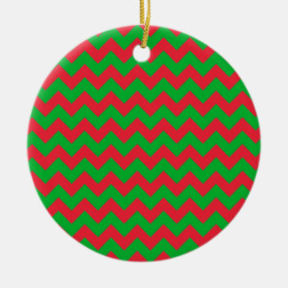 Ornement Rond En Céramique Chevron vert rouge