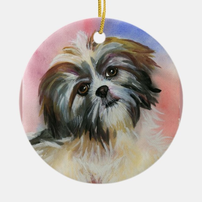Ornement Rond En Céramique chien de tzu de shih (Devant)