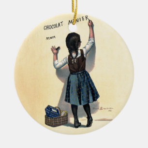 Ornement Rond En Céramique Chocolat Menier Petite fille Mur écriture