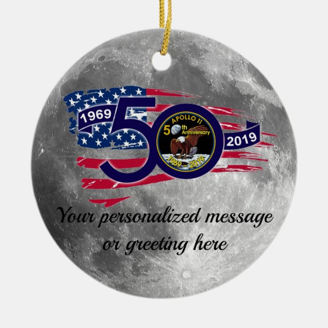 Ornement Rond En Céramique Cinquantième anniversaire personnalisé d'Apollo 11 (Devant)