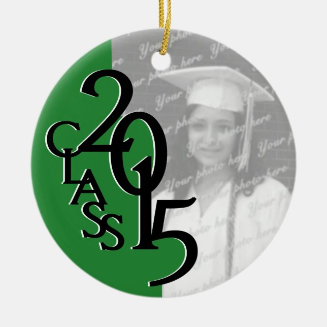 Ornement Rond En Céramique Classe Verte 2015 - Photo de Graduation (Devant)