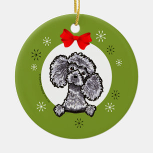 Ornement Rond En Céramique Classique gris de Noël de caniche de jouet
