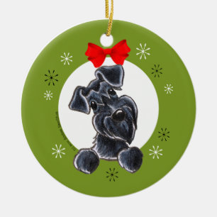 Ornement Rond En Céramique Classique naturel de Noël d'oreilles de Schnauzer