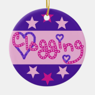 Ornement Rond En Céramique Clogging Love Stars Hearts Pink