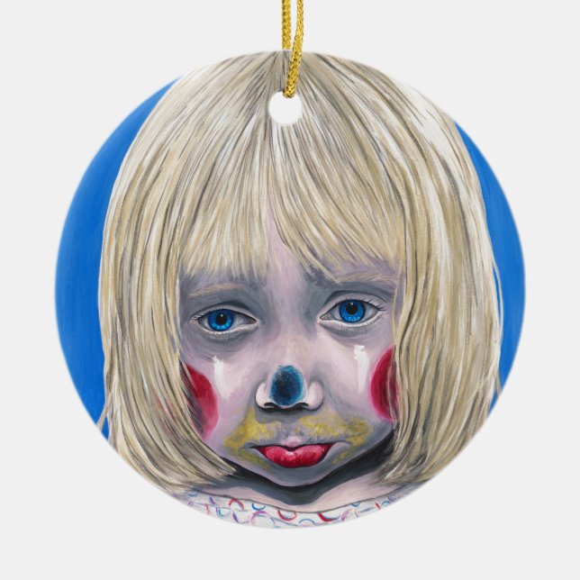 Ornement Rond En Céramique Clown triste de petite fille (Devant)