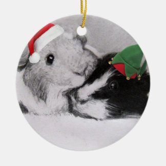 Ornement Rond En Céramique Cobaye de Peegs de Noël