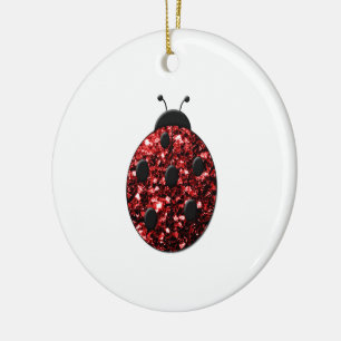 Ornement Rond En Céramique Coccinelle rouge foncé faux paillettes scintillant