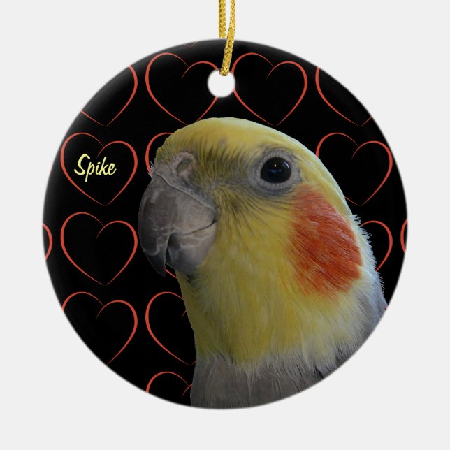 Ornement Rond En Céramique Cockatiel et Hearts (Devant)