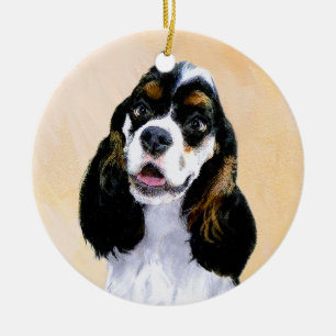Ornement Rond En Céramique Cocker Spaniel (Parti) Painting - Original Dog Art