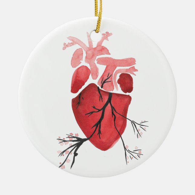 Ornement Rond En Céramique Coeur avec des branches (Devant)