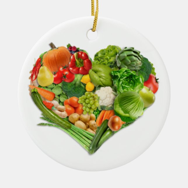 Ornement Rond En Céramique Coeur de fruits et légumes - végétalien (Devant)
