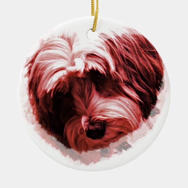 Ornement Rond En Céramique Coeur de Terrier tibétain (Devant)