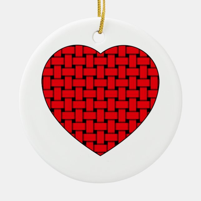 Ornement Rond En Céramique Coeur rouge tressé (Devant)
