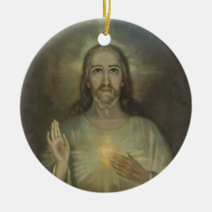 Ornement Rond En Céramique Coeur sacré d'intronisation de Jésus