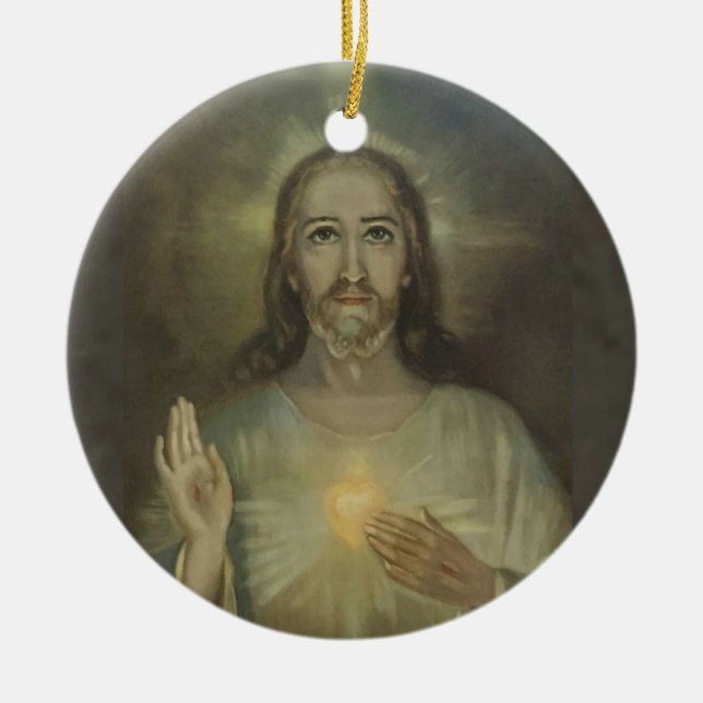 Ornement Rond En Céramique Coeur sacré d'intronisation de Jésus (Devant)