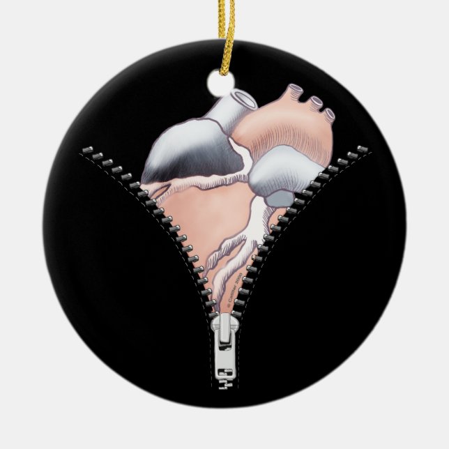 Ornement Rond En Céramique Coeur Zipper (Devant)