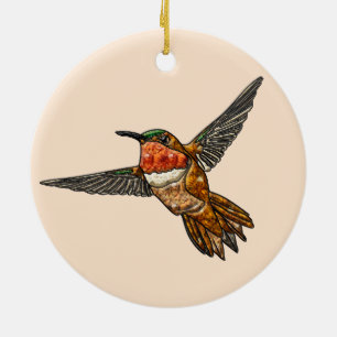 Ornement Rond En Céramique Colibri roux