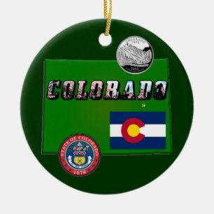 Ornement Rond En Céramique Colorado Texte, Drapeau, Sceau, Trimestre, Carte