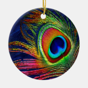 Ornement Rond En Céramique Colorful Peacock Feather