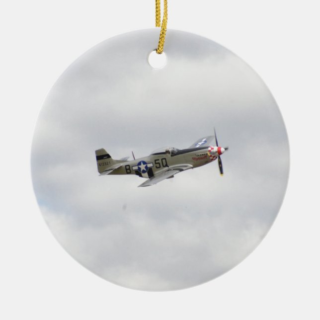 Ornement Rond En Céramique Combattant du mustang P51 (Devant)