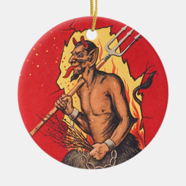 Ornement Rond En Céramique Commutateur de fourche démon Krampus (Devant)