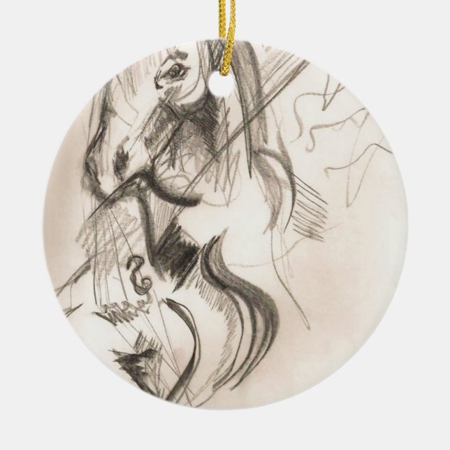 Ornement Rond En Céramique Conception de dessin de violoncelle de cheval (Devant)