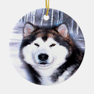 Ornement Rond En Céramique Conception de Malamute d'Alaska d'artiste
