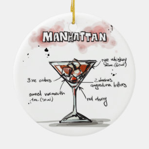 Ornement Rond En Céramique Conception de recette de boissons de Manhattan