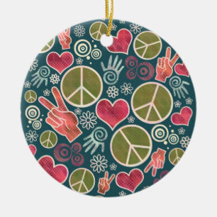 Ornement Rond En Céramique Conception de signe de pacifisme de hippie de