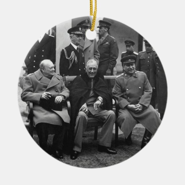 Ornement Rond En Céramique Conférence Roosevelt Stalin Churchill 1945 de (Devant)