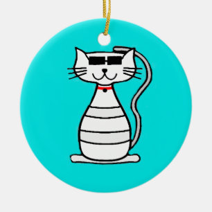 Ornement Rond En Céramique Cool Cat with sunglasses